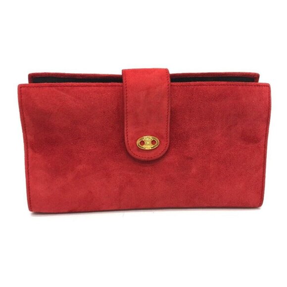 CELINE Jewelry case logo Bifold pouch Accessory case suede Red/GoldHardware - Picture 1 of 16